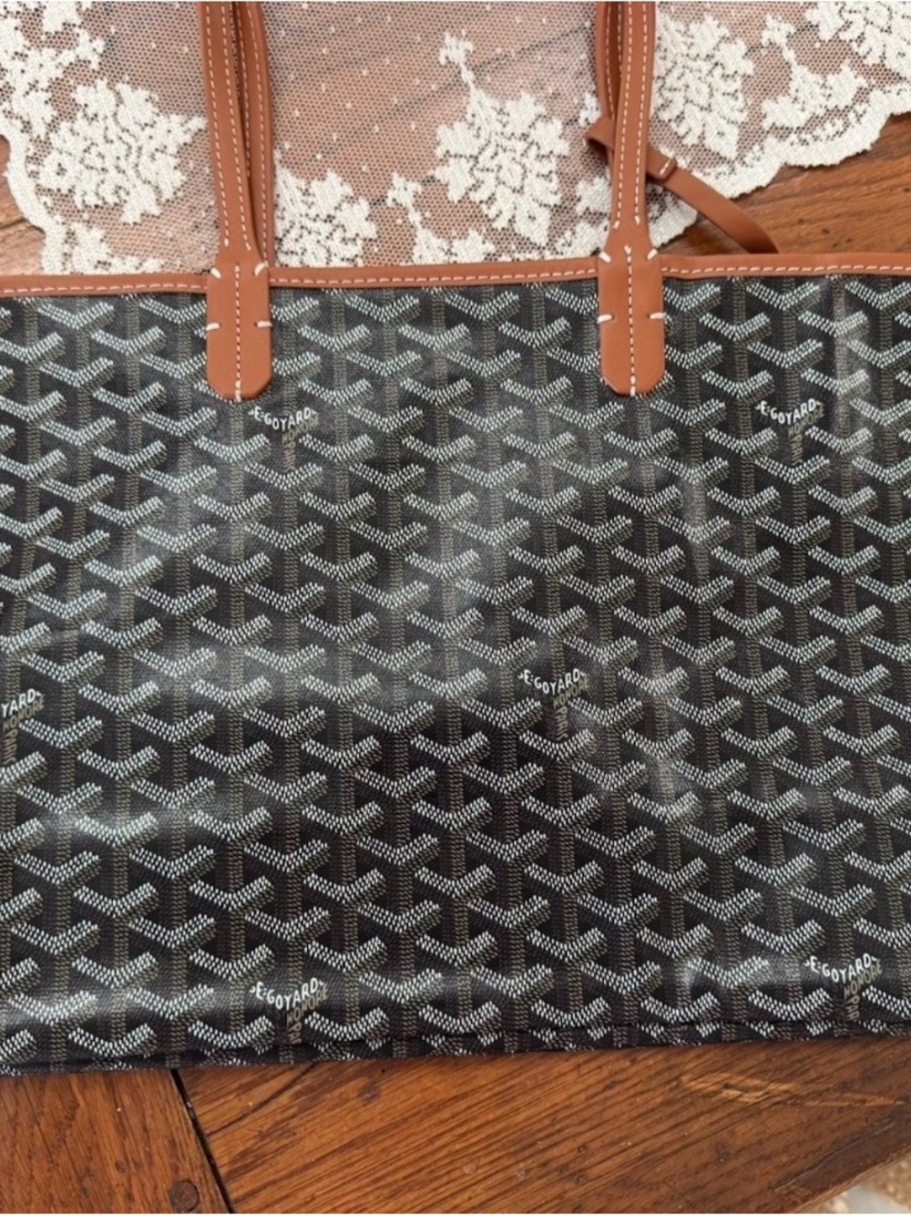 Goyard St. Louis Tote in Black with Brown Trim